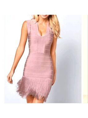 VENUS Pink Fringe Sleeveless Mini Dress
